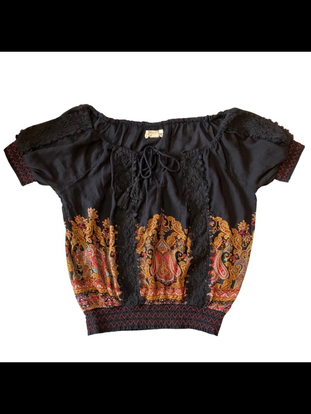 Denim & Supply, Ralph Lauren Black Paisley Peasant Blouse